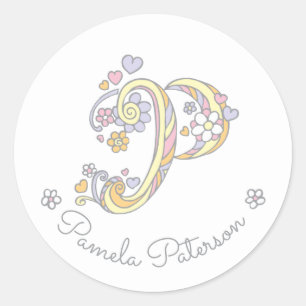 Initial monogram P custom name id name stickers