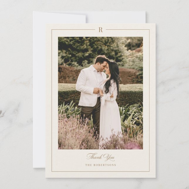Initial Monogram Photo Wedding Thank You Card (Front)