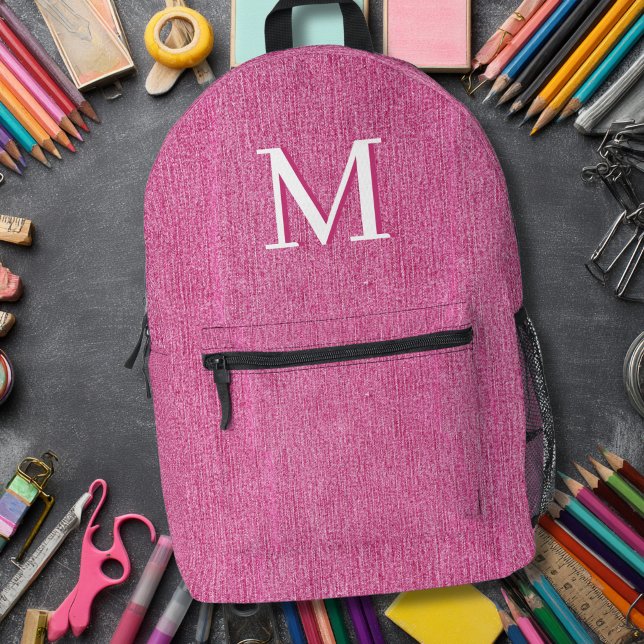 Initial Monogram Pink Denim Printed Backpack (Initial Monogram Pink Denim Printed Backpack)