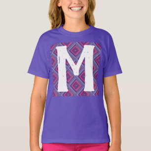 Initial Monogram Pink Purple Diamond Pattern Asym T-Shirt