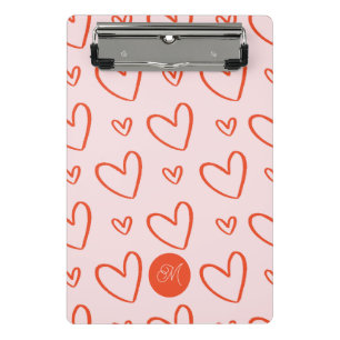 Initial monogram - pink & red hearts mini clipboard
