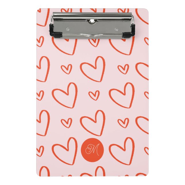 Initial monogram - pink & red hearts mini clipboard (Front)