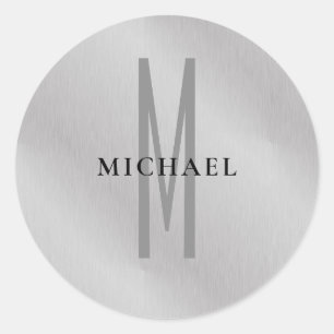 Initial monogram professional plain add your name classic round sticker