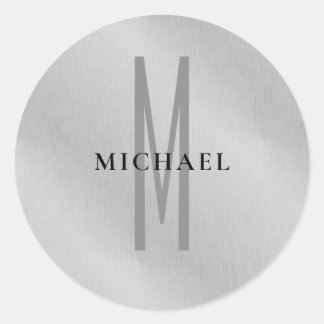 Initial monogram professional plain add your name classic round sticker