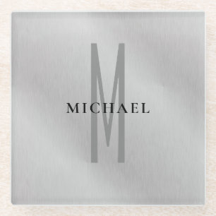 Initial monogram professional plain add your name glass coaster