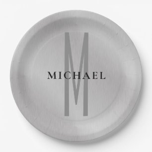 Initial monogram professional plain add your name paper plate