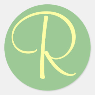 Initial Monogram R Green Cream Sti... - Customised Classic Round Sticker