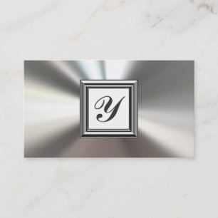 Initial Monogram Silver Metal Business Cards