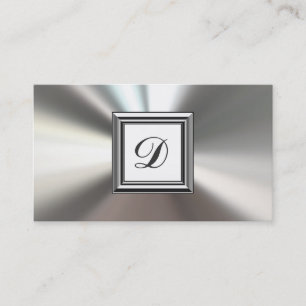 Initial Monogram Silver Metal Business Cards