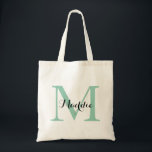 Initial Monogram Tote Bag, Mint Green and Black Bag<br><div class="desc">A great tote bag for just about anyone!  This bag features a large initial and a single name.  Add  your information on the template form.  Use the Customise feature to change the font colour,  style,  size or position.</div>