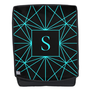 Initial Monogram   Turquoise Geometric Design Backpack