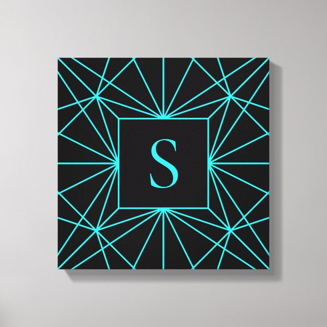 Initial Monogram | Turquoise Geometric Design Canvas Print (Front)