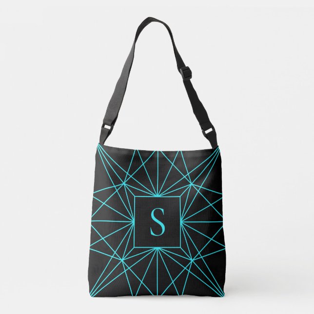 Initial Monogram | Turquoise Geometric Design Crossbody Bag (Back)