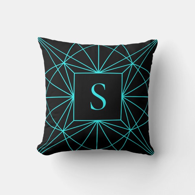 Initial Monogram | Turquoise Geometric Design Cushion (Front)
