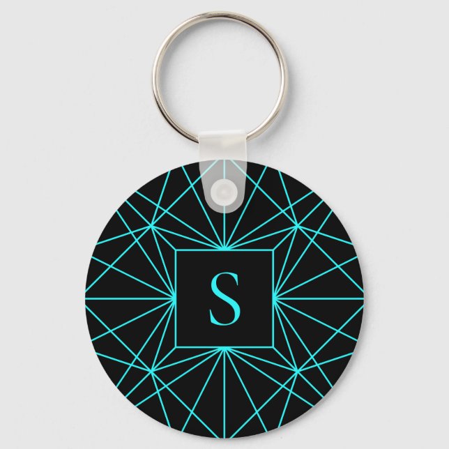 Initial Monogram | Turquoise Geometric Design Key Ring (Front)