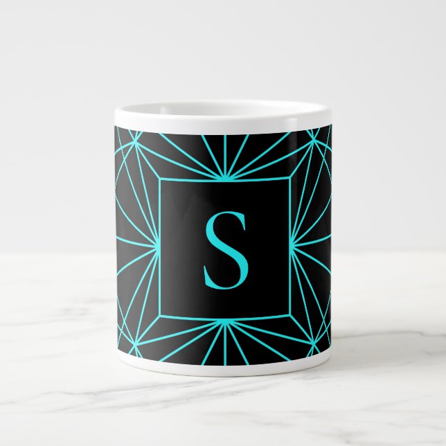 Initial Monogram | Turquoise Geometric Design Large Coffee Mug (Front)