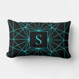 Initial Monogram   Turquoise Geometric Design Lumbar Cushion