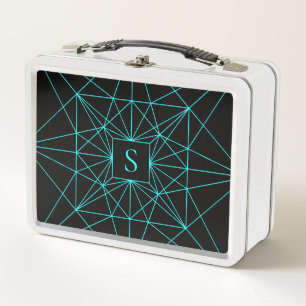Initial Monogram Turquoise Geometric Design Metal Lunch Box