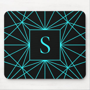 Initial Monogram Turquoise Geometric Design Mouse Mat