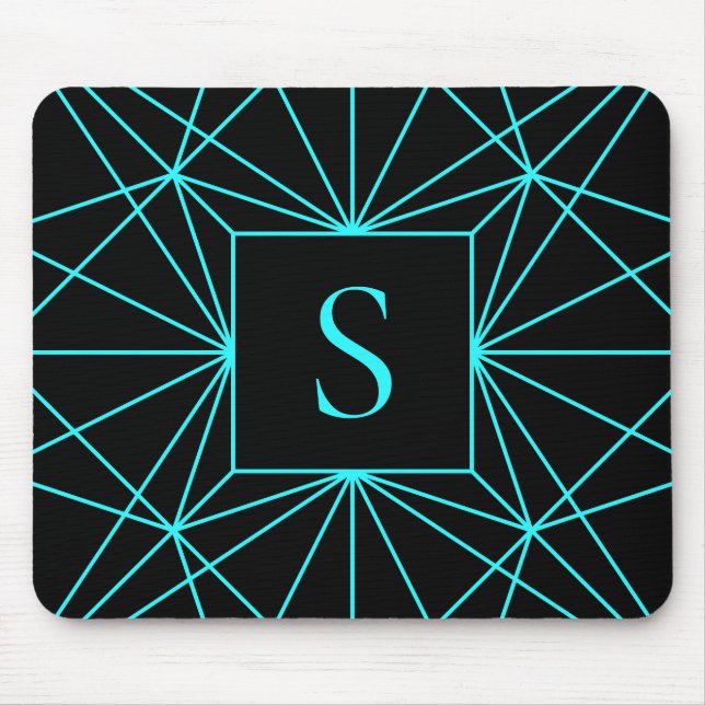 Initial Monogram | Turquoise Geometric Design Mouse Mat (Front)