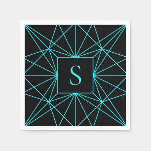 Initial Monogram   Turquoise Geometric Design Napkin