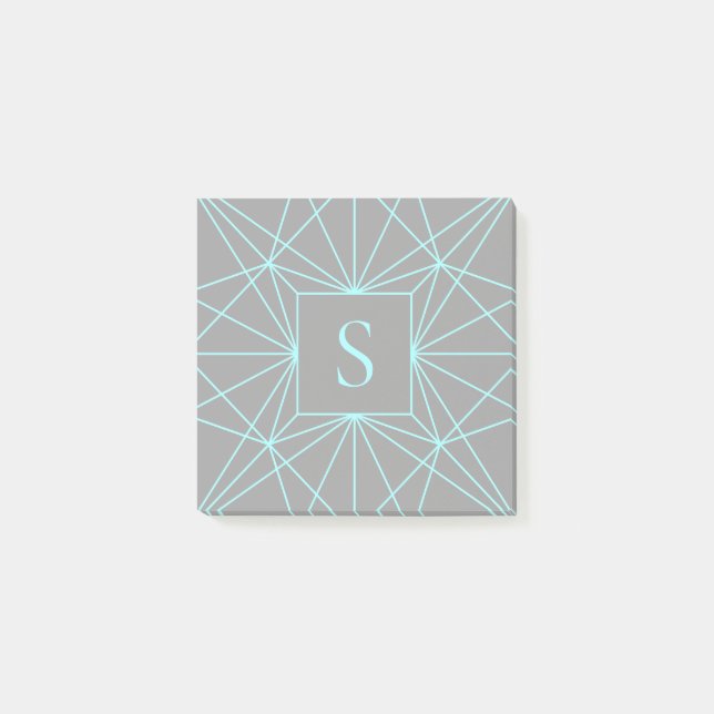Initial Monogram | Turquoise Geometric Design Post-it Notes (Front)