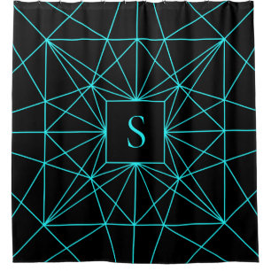 Initial Monogram   Turquoise Geometric Design Shower Curtain
