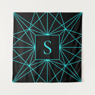 Initial Monogram Turquoise Geometric Design Tapestry