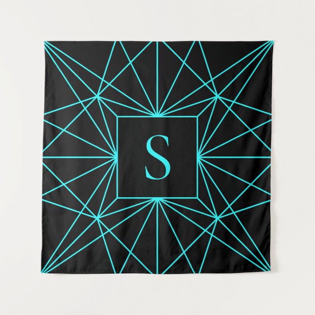 Initial Monogram | Turquoise Geometric Design Tapestry (Front)