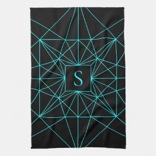 Initial Monogram   Turquoise Geometric Design Tea Towel