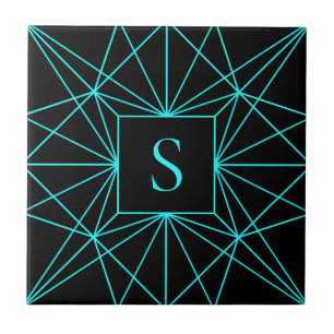 Initial Monogram Turquoise Geometric Design Tile