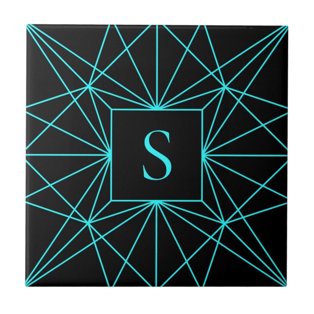 Initial Monogram | Turquoise Geometric Design Tile (Front)