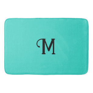 Initial Monogram Turquoise Jewel Tone Solid Color Bath Mat