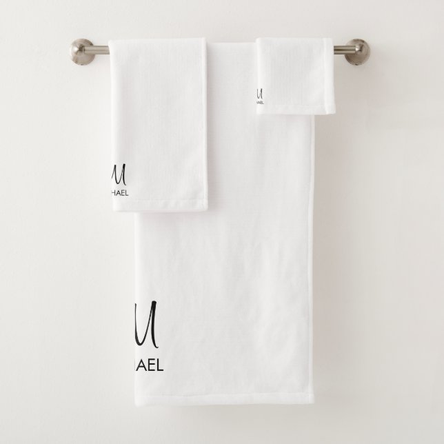 Initial Monogram Typography Black White Custom Bath Towel Set (Insitu)