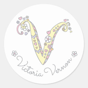 Initial monogram V custom name id name stickers