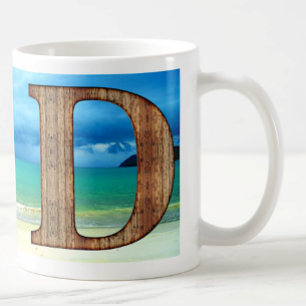 Initial Monogram Wooden Letter D Beach Ocean Scene Coffee Mug