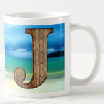 Initial Monogram Wooden Letter J Beach Ocean Scene Coffee Mug<br><div class="desc">Initial Monogram Letter J on Beach,   a great mug for him or her for Birthday Christmas Father's Day or any time!</div>