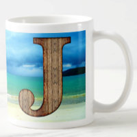 Initial Monogram Wooden Letter J Beach Ocean Scene