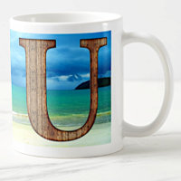 Initial Monogram Wooden Letter U Beach Ocean Scene