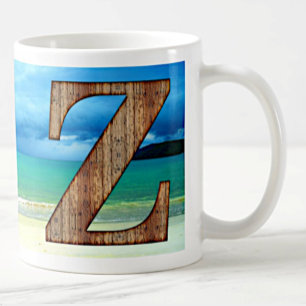 Initial Monogram Wooden Letter Z Beach Ocean Scene Coffee Mug