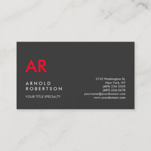Initial Monogrammed Grey Red Minimalist Customise Business Card