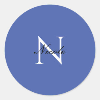 Initial Monogrammed Handwritten Own Name Blue Classic Round Sticker