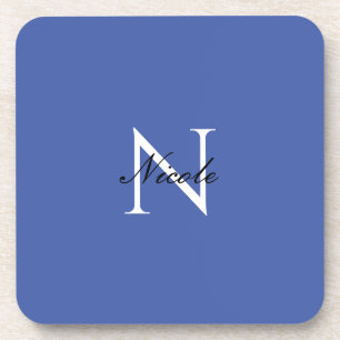 Initial Monogrammed Handwritten Own Name Blue Coaster