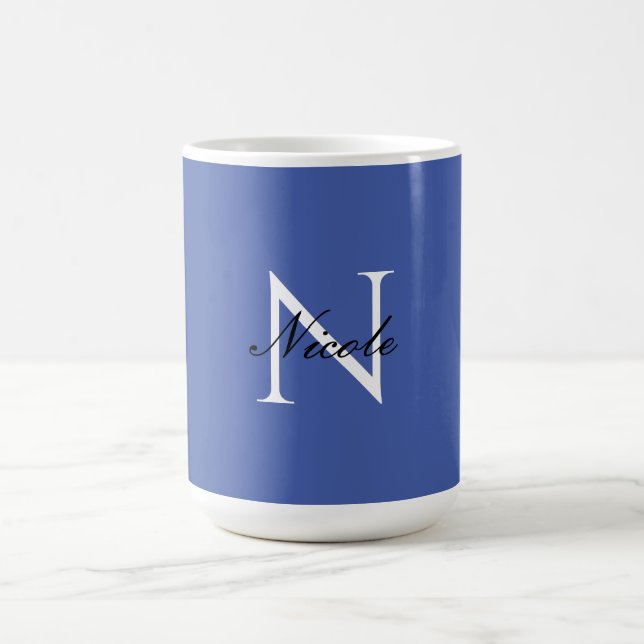 Initial Monogrammed Handwritten Own Name Blue Coffee Mug (Center)