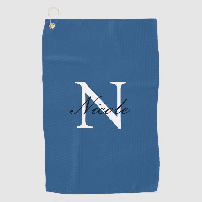 Initial Monogrammed Handwritten Own Name Blue Golf Towel (Front)