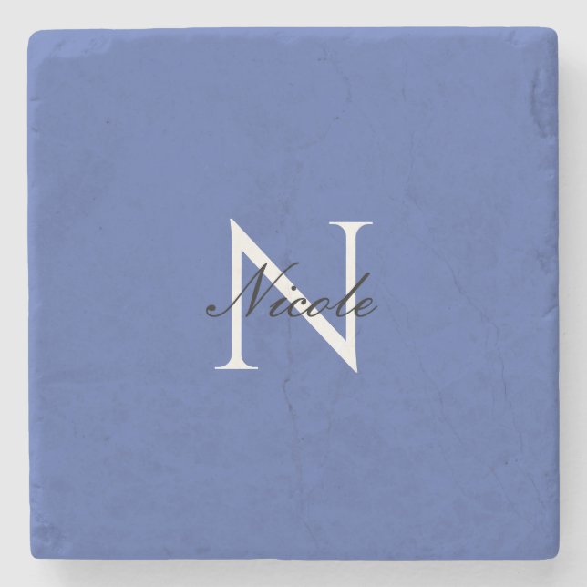 Initial Monogrammed Handwritten Own Name Blue Stone Coaster (Front)