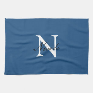 Initial Monogrammed Handwritten Own Name Blue Tea Towel