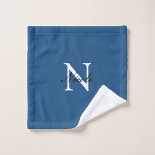 Initial Monogrammed Handwritten Own Name Blue Wash Cloth