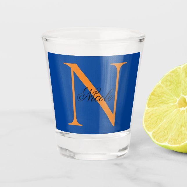 Initial Monogrammed Handwritten Own Name Deep Blue Shot Glass (Front)