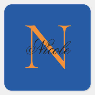 Initial Monogrammed Handwritten Own Name Deep Blue Square Sticker